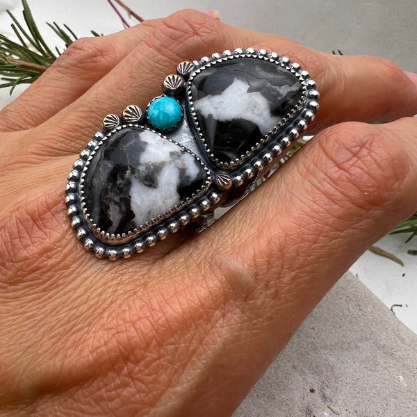 Double Zebra Jasper + Turquoise Statement Ring