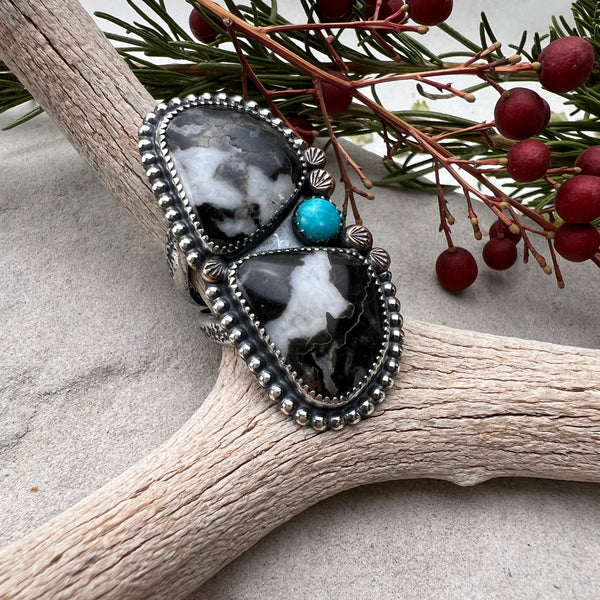 Double Zebra Jasper + Turquoise Statement Ring