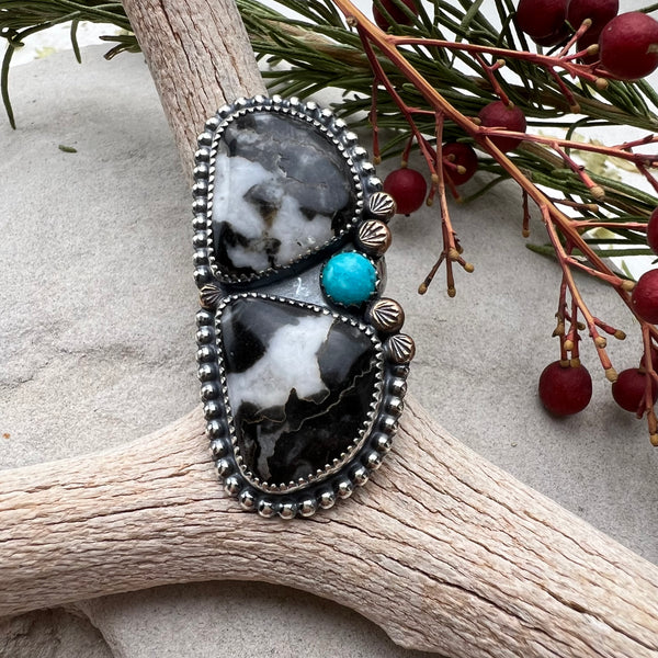 Double Zebra Jasper + Turquoise Statement Ring