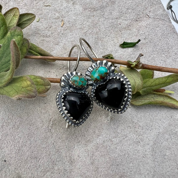 Black Onyx Heart Earrings