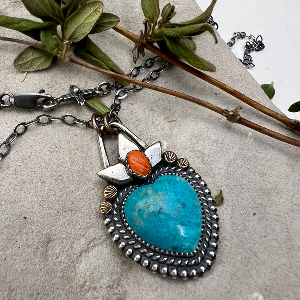 Turquoise Flame Heart Necklace