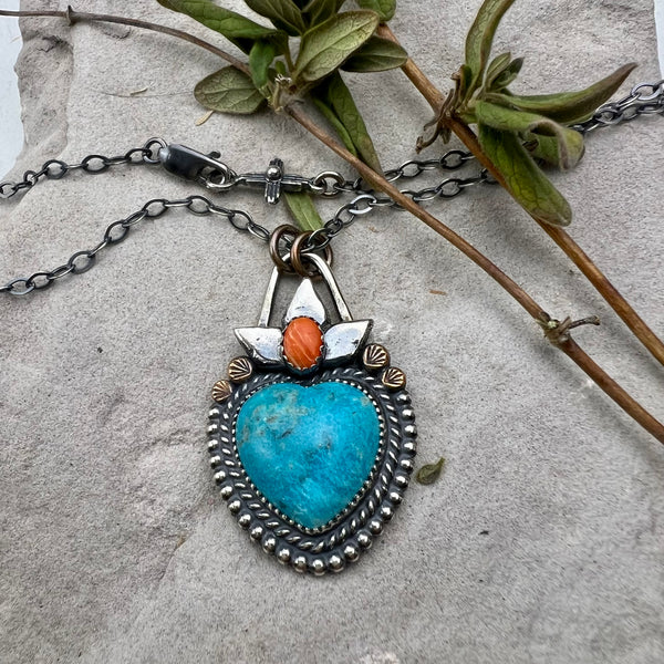 Turquoise Flame Heart Necklace