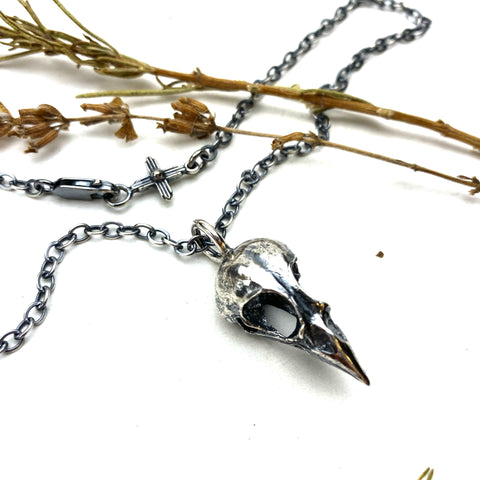 Sterling Silver Finch Skull Necklace