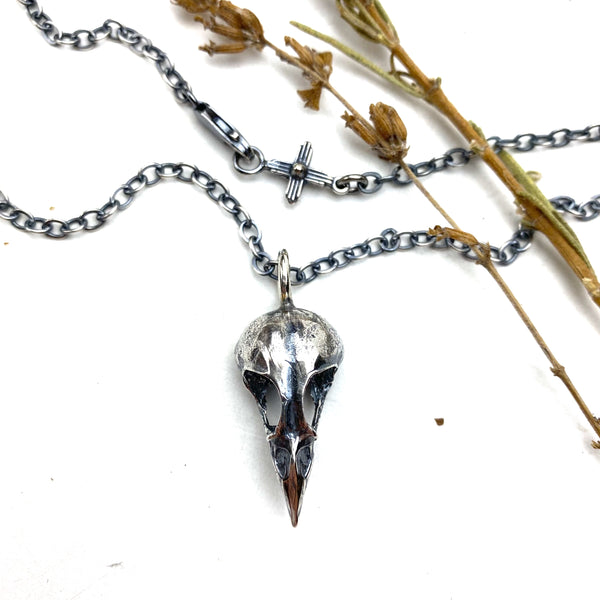 Sterling Silver Finch Skull Necklace